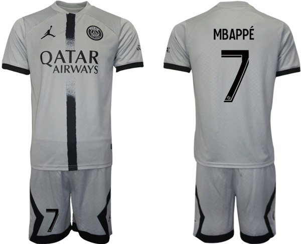 Men's Paris Saint-Germain #7 Mbappé 2023 Gray Soccer Jersey Suit Men's Paris Saint-Germain #7 Mbappé 2023 Gray Soccer Jersey Suit