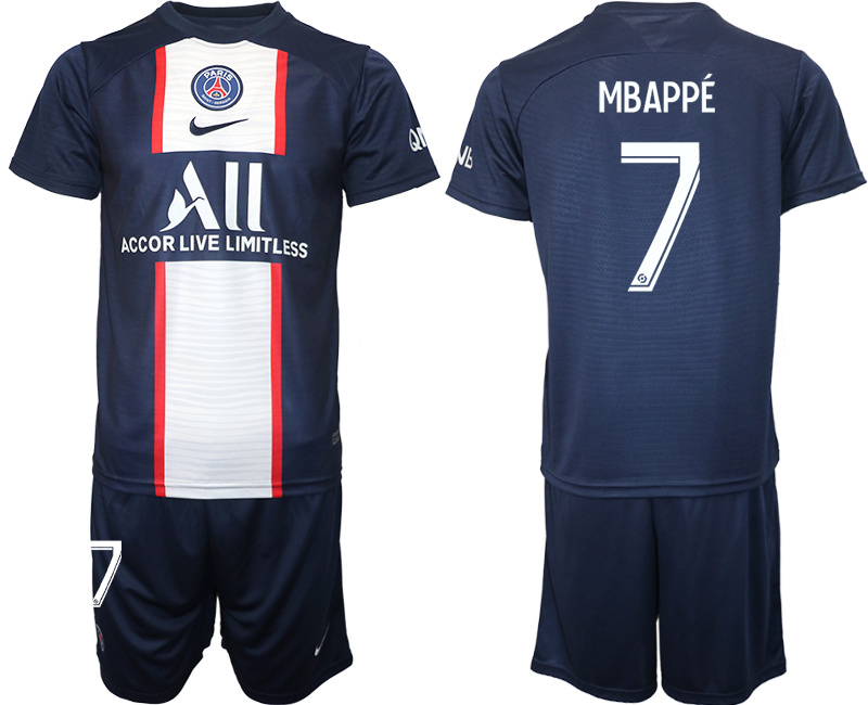 Men's Paris Saint-Germain #7 Mbappé 2023 Navy Home Soccer Jersey Suit 1 Men's Paris Saint-Germain #7 Mbappé 2023 Navy Home Soccer Jersey Suit 1