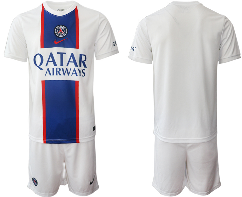 Men's Paris Saint-Germain Blank 2023 White Away Soccer Jersey Suit Men's Paris Saint-Germain Blank 2023 White Away Soccer Jersey Suit