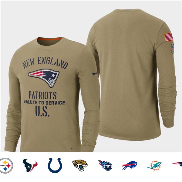 Men's Patriots Tan 2019 Salute to Service Sideline Long Sleeve T-Shirt Men's Patriots Tan 2019 Salute to Service Sideline Long Sleeve T-Shirt
