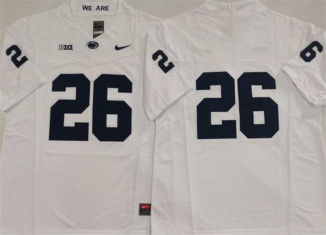 Men's Penn State Nittany Lions #26 Saquon Barkley White 2024 F.U.S.E. No Name Stitched Jersey Men's Penn State Nittany Lions #26 Saquon Barkley White 2024 F.U.S.E. No Name Stitched Jersey