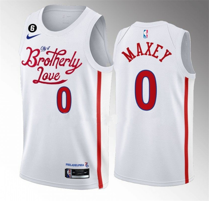 Men's Philadelphia 76ers #0 Tyrese Maxey White 2022 23 City Edition With NO.6 Patch Stitched Basketball Jersey Men's Philadelphia 76ers #0 Tyrese Maxey White 2022 23 City Edition With NO.6 Patch Stitched Basketball Jersey