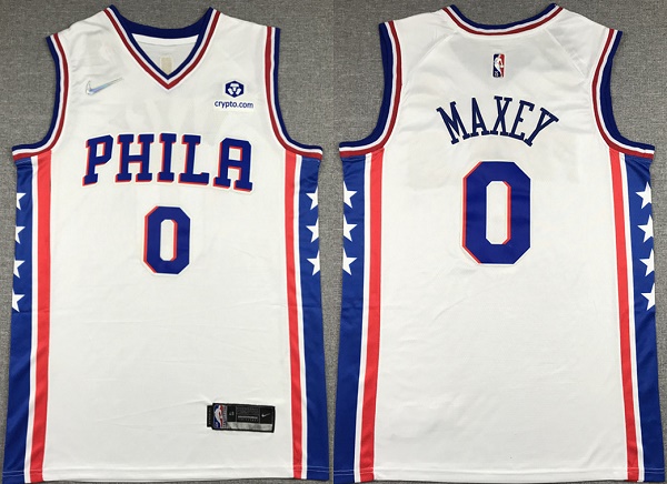 Men's Philadelphia 76ers #0 Tyrese Maxey White 75th Anniversary Association Edition Swingman Stitched Jersey Men's Philadelphia 76ers #0 Tyrese Maxey White 75th Anniversary Association Edition Swingman Stitched Jersey