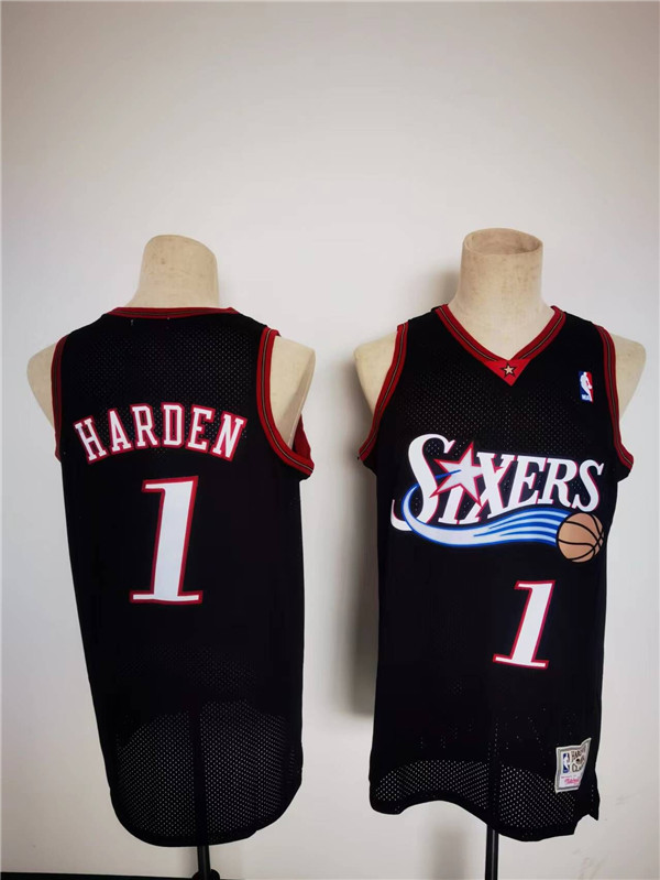 Men's Philadelphia 76ers #1 James Harden Mitchell & Ness Black Classics Stitched Basketball Jersey Men's Philadelphia 76ers #1 James Harden Mitchell & Ness Black Classics Stitched Basketball Jersey