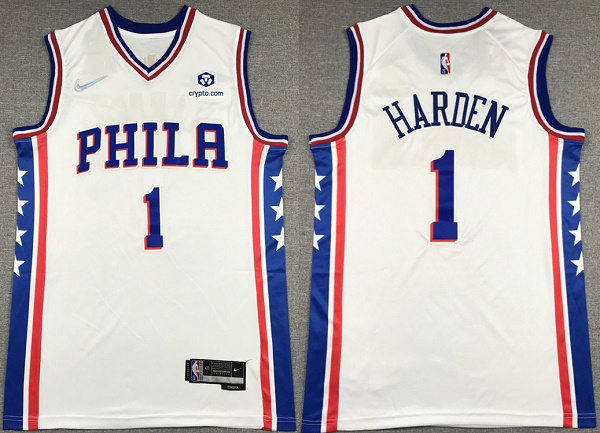 Men's Philadelphia 76ers #1 James Harden White 75th Anniversary Association Edition Swingman Stitched Jersey Men's Philadelphia 76ers #1 James Harden White 75th Anniversary Association Edition Swingman Stitched Jersey