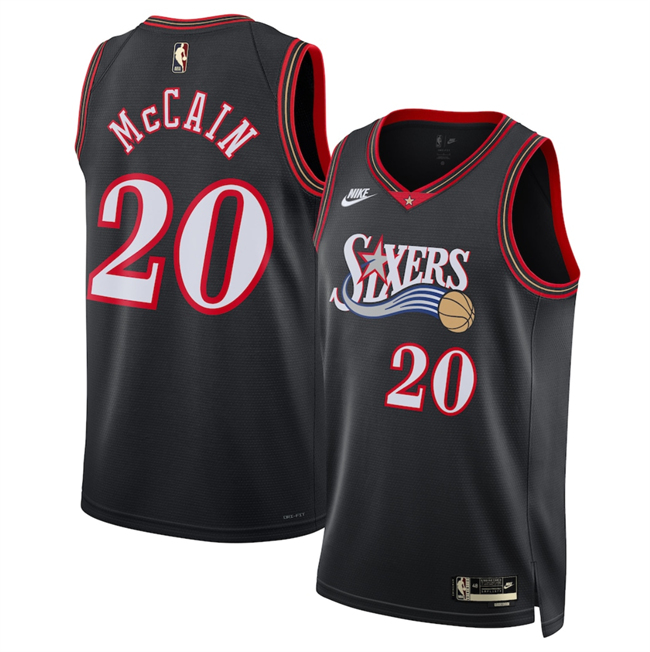Men's Philadelphia 76ers #20 Jared McCain Black 2025 Classic Edition Stitched Jersey Men's Philadelphia 76ers #20 Jared McCain Black 2025 Classic Edition Stitched Jersey
