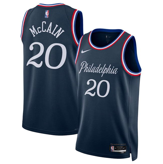 Men's Philadelphia 76ers #20 Jared McCain Navy 2025 26 City Edition Stitched Jersey Men's Philadelphia 76ers #20 Jared McCain Navy 2025 26 City Edition Stitched Jersey