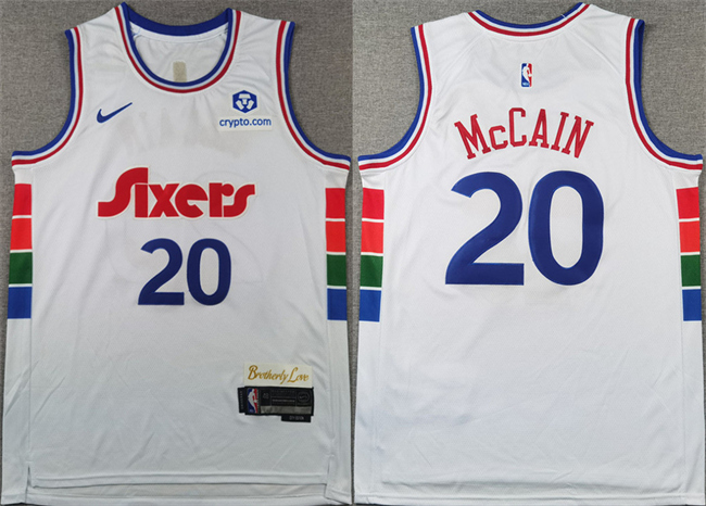 Men's Philadelphia 76ers #20 Jared McCain White 2024-25 CityEdition Stitched Jersey Men's Philadelphia 76ers #20 Jared McCain White 2024-25 CityEdition Stitched Jersey