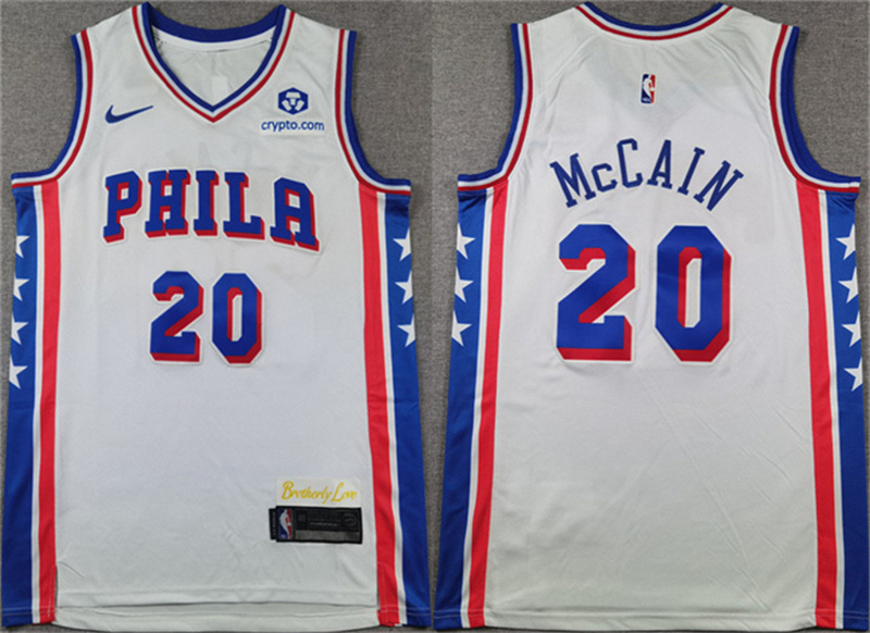 Men's Philadelphia 76ers #20 Jared McCain White Association Edition Stitched Jersey Men's Philadelphia 76ers #20 Jared McCain White Association Edition Stitched Jersey