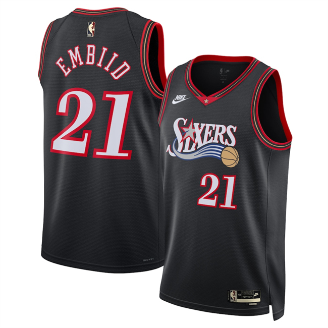 Men's Philadelphia 76ers #21 Joel Embiid Black 2025 Classic Edition Stitched Jersey Men's Philadelphia 76ers #21 Joel Embiid Black 2025 Classic Edition Stitched Jersey