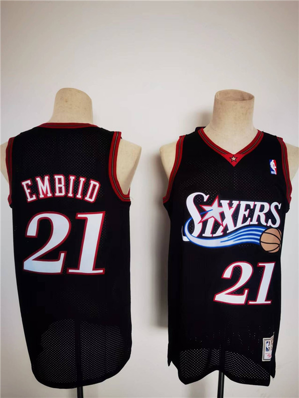 Men's Philadelphia 76ers #21 Joel Embiid Mitchell & Ness Black Classics Stitched Basketball Jersey Men's Philadelphia 76ers #21 Joel Embiid Mitchell & Ness Black Classics Stitched Basketball Jersey