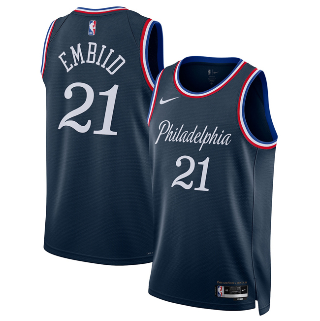 Men's Philadelphia 76ers #21 Joel Embiid Navy 2025 26 City Edition Stitched Jersey Men's Philadelphia 76ers #21 Joel Embiid Navy 2025 26 City Edition Stitched Jersey