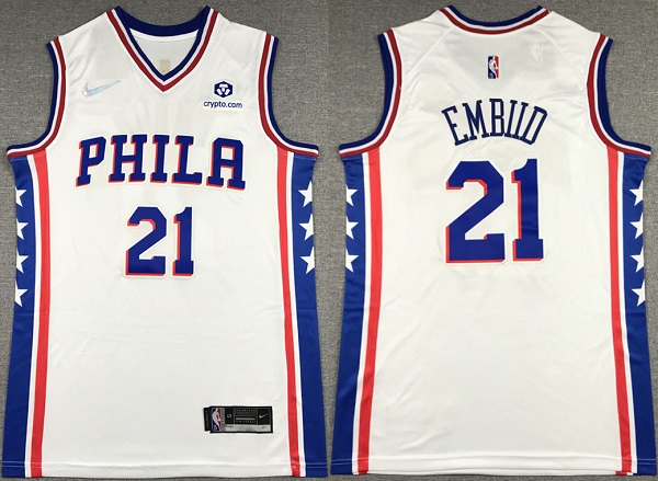 Men's Philadelphia 76ers #21 Joel Embiid White 75th Anniversary Association Edition Swingman Stitched Jersey Men's Philadelphia 76ers #21 Joel Embiid White 75th Anniversary Association Edition Swingman Stitched Jersey