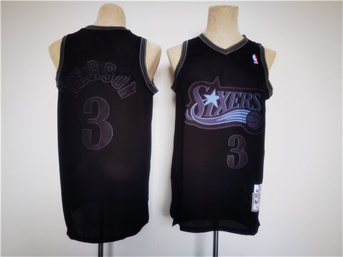 Men's Philadelphia 76ers #3 Allen Iverson Black Throwback Basketball Jersey Men's Philadelphia 76ers #3 Allen Iverson Black Throwback Basketball Jersey