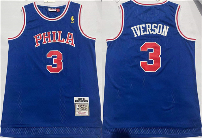 Men's Philadelphia 76ers #3 Allen Iverson Blue Throwback Stitched Basketball Jersey Men's Philadelphia 76ers #3 Allen Iverson Blue Throwback Stitched Basketball Jersey