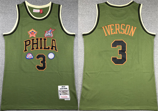 Men's Philadelphia 76ers #3 Allen Iverson Green 1996-97 Throwback Stitched Basketball Jersey Men's Philadelphia 76ers #3 Allen Iverson Green 1996-97 Throwback Stitched Basketball Jersey