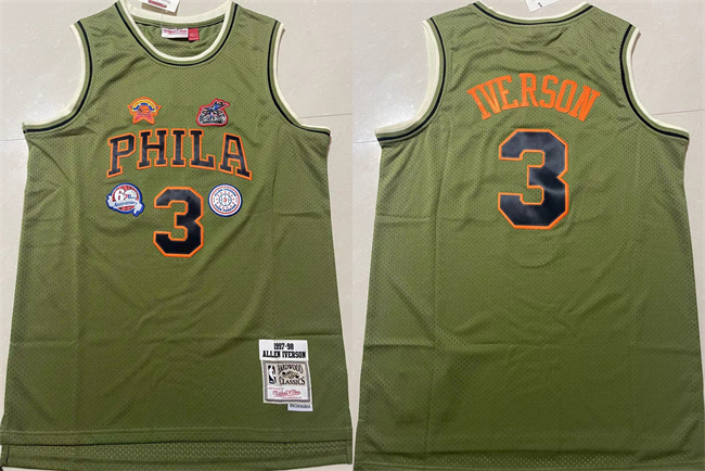 Men's Philadelphia 76ers #3 Allen Iverson Green 1997-98 Throwback Stitched Basketball Jersey Men's Philadelphia 76ers #3 Allen Iverson Green 1997-98 Throwback Stitched Basketball Jersey