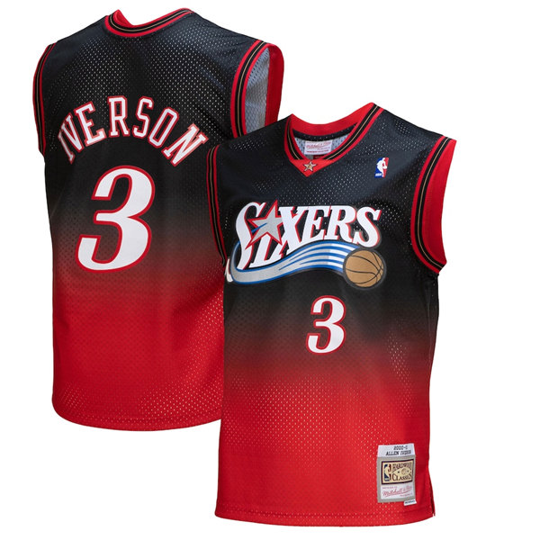 Men's Philadelphia 76ers #3 Allen Iverson Red Black Mitchell & Ness Swingman Stitched Jersey Men's Philadelphia 76ers #3 Allen Iverson Red Black Mitchell & Ness Swingman Stitched Jersey