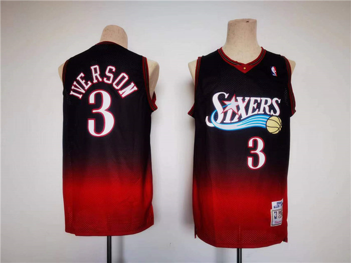 Men's Philadelphia 76ers #3 Allen Iverson Red Black Throwback Basketball Jersey Men's Philadelphia 76ers #3 Allen Iverson Red Black Throwback Basketball Jersey