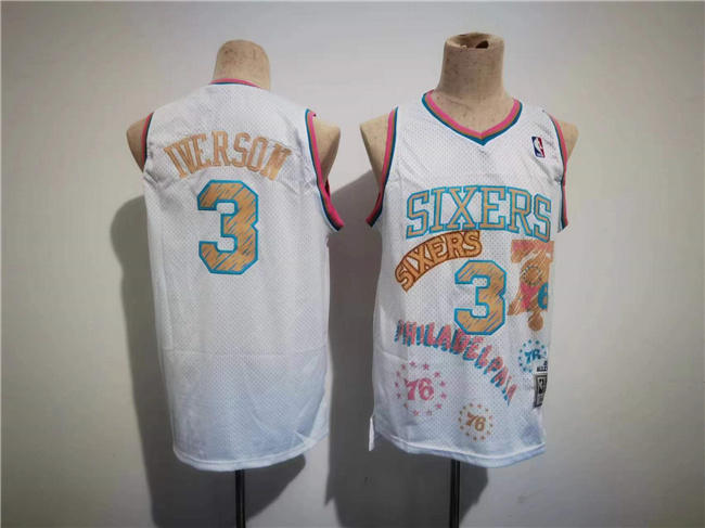 Men's Philadelphia 76ers #3 Allen Iverson White Throwback Basketball Jersey Men's Philadelphia 76ers #3 Allen Iverson White Throwback Basketball Jersey