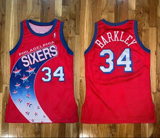 Men's Philadelphia 76ers #34 Charles Barkley Red Champion Stitched Basketball Jersey Men's Philadelphia 76ers #34 Charles Barkley Red Champion Stitched Basketball Jersey