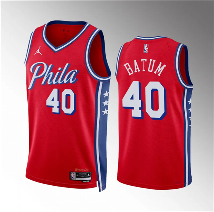 Men's Philadelphia 76ers #40 Nicolas Batum Red Statement Edition Stitched Jersey Men's Philadelphia 76ers #40 Nicolas Batum Red Statement Edition Stitched Jersey