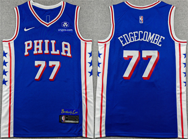Men's Philadelphia 76ers #77 V. J. Edgecombe Royal Icon Edition Stitched Jersey