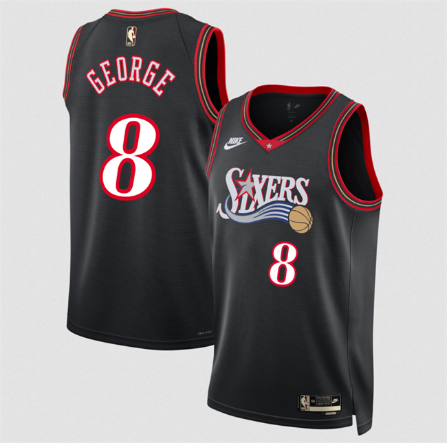 Men's Philadelphia 76ers #8 Paul George Black 2025 Classic Edition Stitched Jersey Men's Philadelphia 76ers #8 Paul George Black 2025 Classic Edition Stitched Jersey
