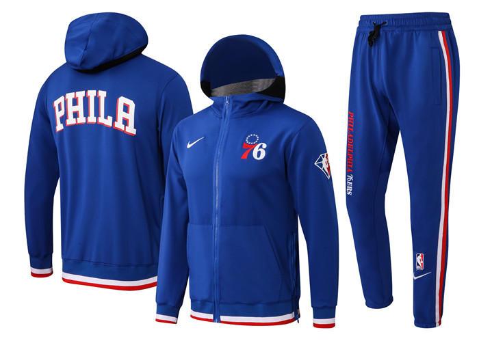 Men's Philadelphia 76ers 75th Anniversary Royal Performance Showtime Full-Zip Hoodie Jacket And Pants Suit Men's Philadelphia 76ers 75th Anniversary Royal Performance Showtime Full-Zip Hoodie Jacket And Pants Suit