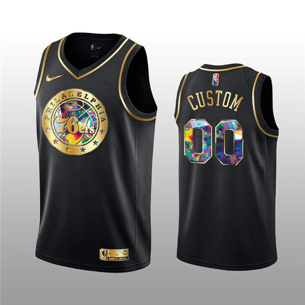 Men's Philadelphia 76ers Active Player Custom 2021 22 Black Golden Edition 75th Anniversary Diamond Logo Stitched Basketball Jersey Men's Philadelphia 76ers Active Player Custom 2021 22 Black Golden Edition 75th Anniversary Diamond Logo Stitched Basketball Jersey