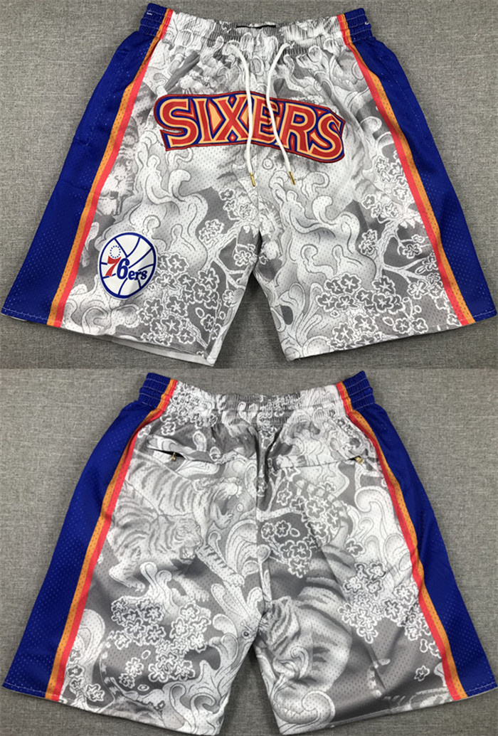 Men's Philadelphia 76ers Grey Blue Shorts (Run Small) Men's Philadelphia 76ers Grey Blue Shorts (Run Small)