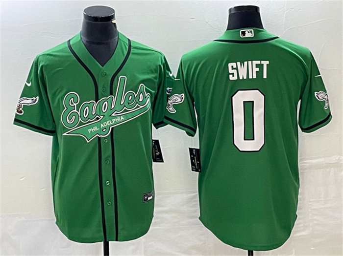 Men's Philadelphia Eagles #0 D’andre Swift Green Cool Base Stitched Baseball Jersey Men's Philadelphia Eagles #0 D’andre Swift Green Cool Base Stitched Baseball Jersey