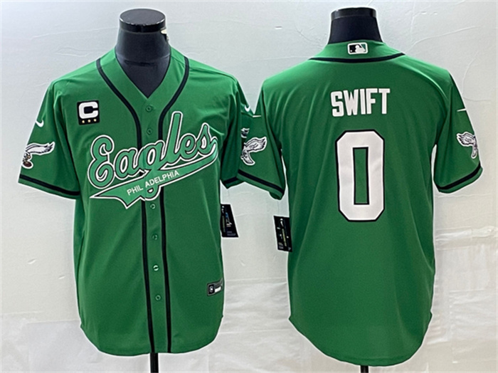Men's Philadelphia Eagles #0 D’andre Swift Green With C Patch Cool Base Stitched Baseball Jersey Men's Philadelphia Eagles #0 D’andre Swift Green With C Patch Cool Base Stitched Baseball Jersey