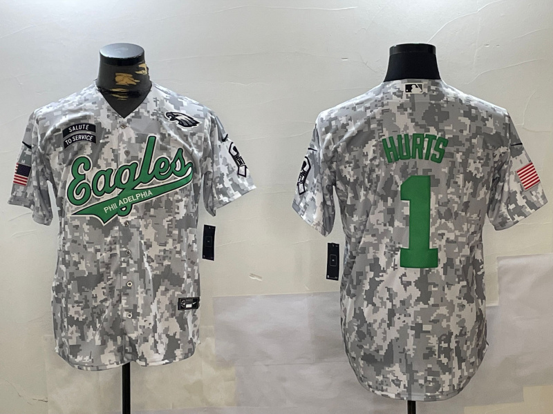 Men's Philadelphia Eagles #1 Jalen Hurts Arctic Camo Salute To Service Limited Stitched Jersey Men's Philadelphia Eagles #1 Jalen Hurts Arctic Camo Salute To Service Limited Stitched Jersey
