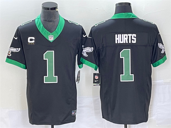 Men's Philadelphia Eagles #1 Jalen Hurts Black 2023 F.U.S.E. Vapor Untouchable With C Patch Stitched Football Jersey Men's Philadelphia Eagles #1 Jalen Hurts Black 2023 F.U.S.E. Vapor Untouchable With C Patch Stitched Football Jersey