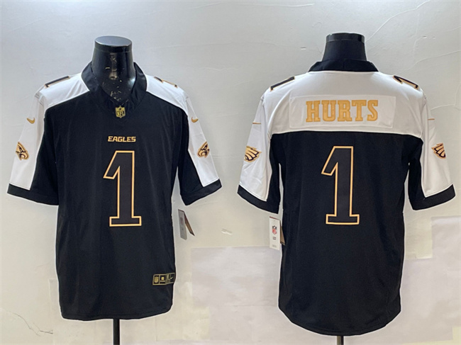 Men's Philadelphia Eagles #1 Jalen Hurts Black Gold New F.U.S.E. Vapor Untouchable Limited Stitched Football Jersey