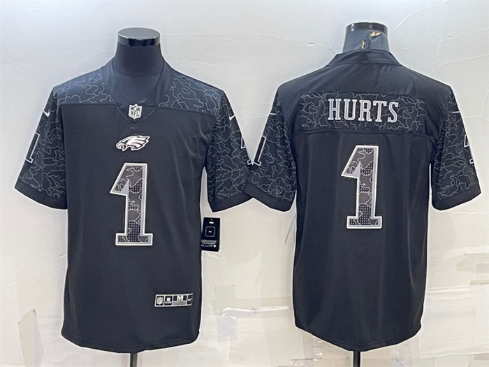 Men's Philadelphia Eagles #1 Jalen Hurts Black Reflective Limited Stitched Jersey Men's Philadelphia Eagles #1 Jalen Hurts Black Reflective Limited Stitched Jersey