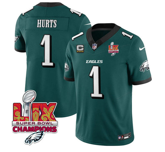 Men's Philadelphia Eagles #1 Jalen Hurts Green 2025 Eagles Logo Super Bowl LIX Patch With 4-Star C Patch New F.U.S.E. Vapor Untouchable Limited Stitched Football Jersey Men's Philadelphia Eagles #1 Jalen Hurts Green 2025 Eagles Logo Super Bowl LIX Patch With 4-Star C Patch New F.U.S.E. Vapor Untouchable Limited Stitched Football Jersey