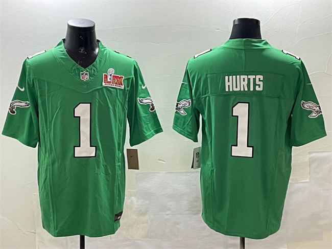 Men's Philadelphia Eagles #1 Jalen Hurts Green 2025 Super Bowl LIX Patch F.U.S.E. Throwback Vapor Untouchable Limited Stitched Football Jersey Men's Philadelphia Eagles #1 Jalen Hurts Green 2025 Super Bowl LIX Patch F.U.S.E. Throwback Vapor Untouchable Limited Stitched Football Jersey