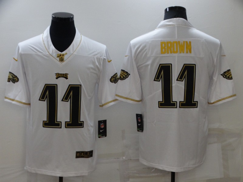 Men's Philadelphia Eagles #11 A. J. Brown 100th Season Golden Edition Stitched Jersey Men's Philadelphia Eagles #11 A. J. Brown 100th Season Golden Edition Stitched Jersey