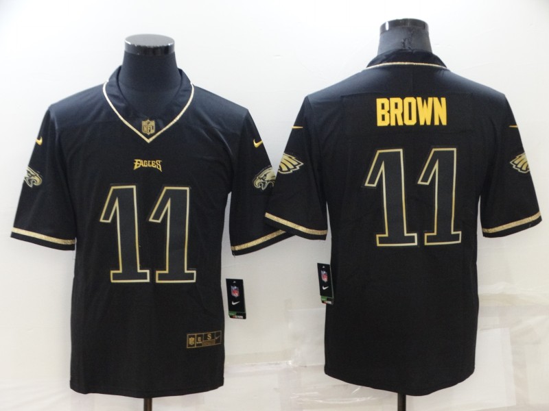 Men's Philadelphia Eagles #11 A. J. Brown Black Gold Salute To Service Limited Stitched Jersey Men's Philadelphia Eagles #11 A. J. Brown Black Gold Salute To Service Limited Stitched Jersey