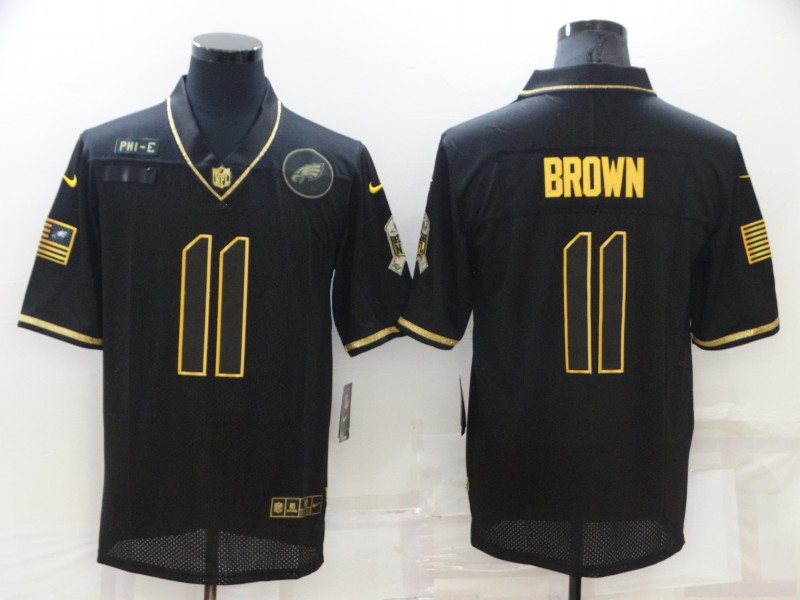 Men's Philadelphia Eagles #11 A. J. Brown Black Gold Salute To Service Limited Stitched Jerseys Men's Philadelphia Eagles #11 A. J. Brown Black Gold Salute To Service Limited Stitched Jerseys