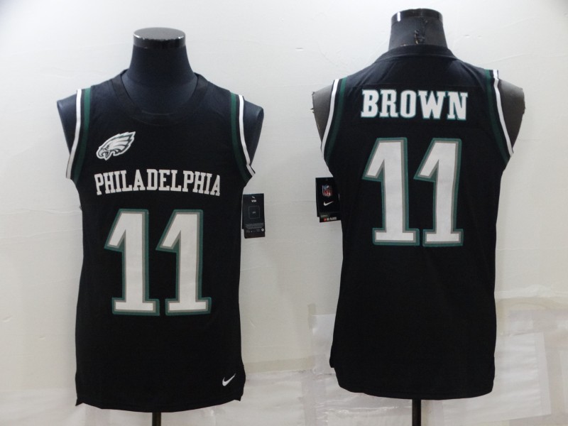 Men's Philadelphia Eagles #11 A. J. Brown Black Limited Tank Top Stitched Jersey Men's Philadelphia Eagles #11 A. J. Brown Black Limited Tank Top Stitched Jersey