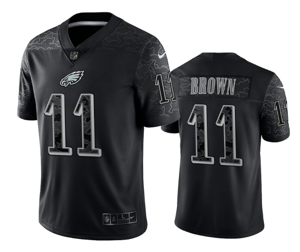 Men's Philadelphia Eagles #11 A. J. Brown Black Reflective Limited Stitched Jersey Men's Philadelphia Eagles #11 A. J. Brown Black Reflective Limited Stitched Jersey