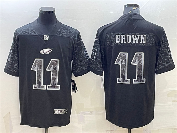Men's Philadelphia Eagles #11 A. J. Brown Black Reflective Limited Stitched Jersey Men's Philadelphia Eagles #11 A. J. Brown Black Reflective Limited Stitched Jersey
