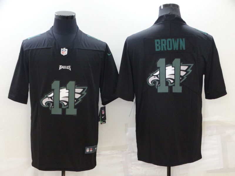 Men's Philadelphia Eagles #11 A. J. Brown Black Shadow Logo Limited Stitched Jersey Men's Philadelphia Eagles #11 A. J. Brown Black Shadow Logo Limited Stitched Jersey