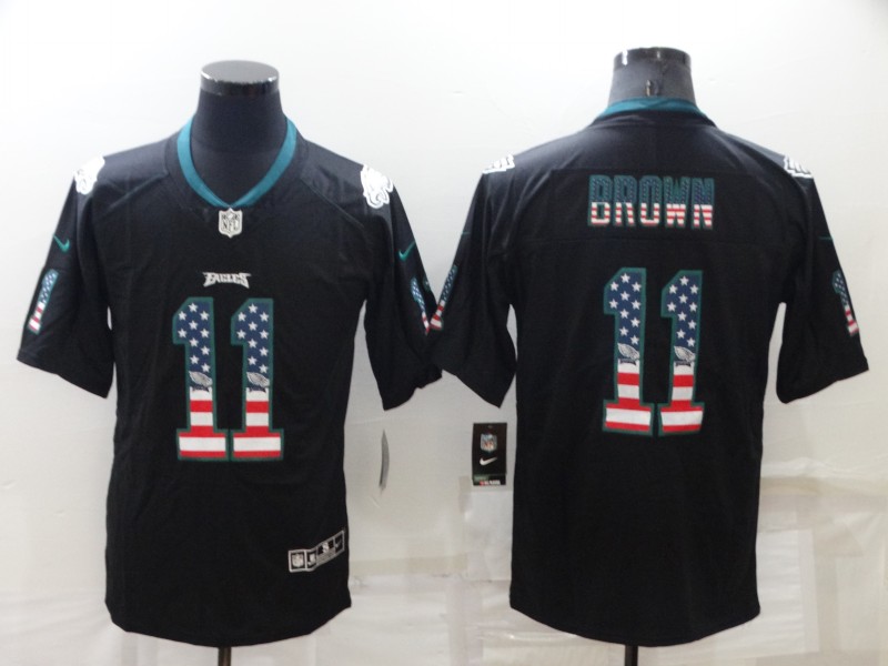 Men's Philadelphia Eagles #11 A. J. Brown Black USA Flag Color Rush Limited Stitched Jersey Men's Philadelphia Eagles #11 A. J. Brown Black USA Flag Color Rush Limited Stitched Jersey