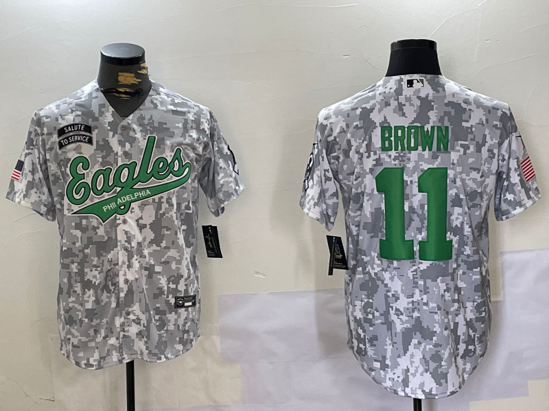 Men's Philadelphia Eagles #11 A. J. Brown Camo Salute To Service Limited Stitched Jersey Men's Philadelphia Eagles #11 A. J. Brown Camo Salute To Service Limited Stitched Jersey