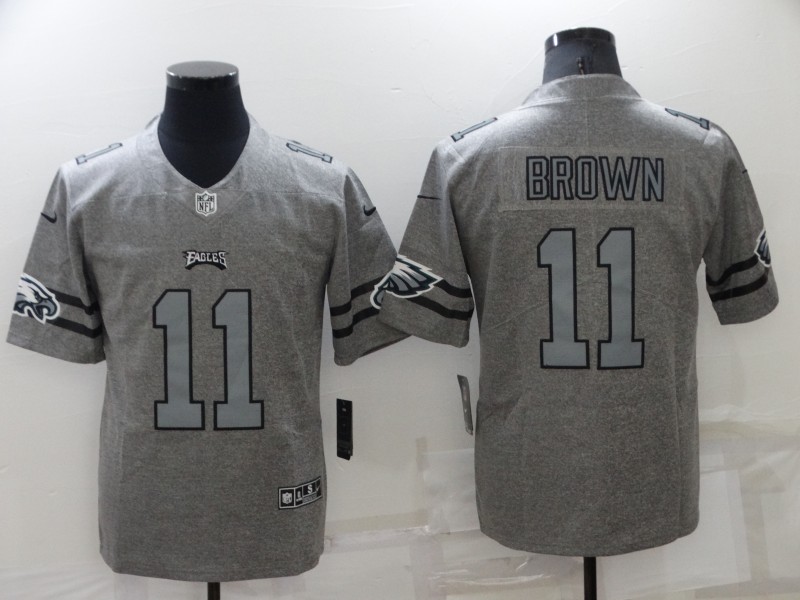 Men's Philadelphia Eagles #11 A. J. Brown Gray Gridiron Team Logo Limited Stitched Jersey Men's Philadelphia Eagles #11 A. J. Brown Gray Gridiron Team Logo Limited Stitched Jersey