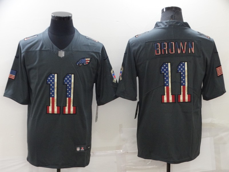 Men's Philadelphia Eagles #11 A. J. Brown Grey Salute To Service USA Flag Stitched Jersey Men's Philadelphia Eagles #11 A. J. Brown Grey Salute To Service USA Flag Stitched Jersey